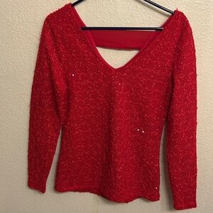 Women Red Long Sleeve Sequin Shirt Top Size Medium